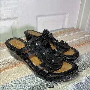 Born Black Leather Floral Sandals